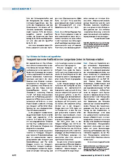 Vorschauseite 1: Typ-1-Diabetes bei Kindern und Jugendlichen: Verapamil kann eine Restfunktion der Langerhans-Zellen im Pankreas erhalten.