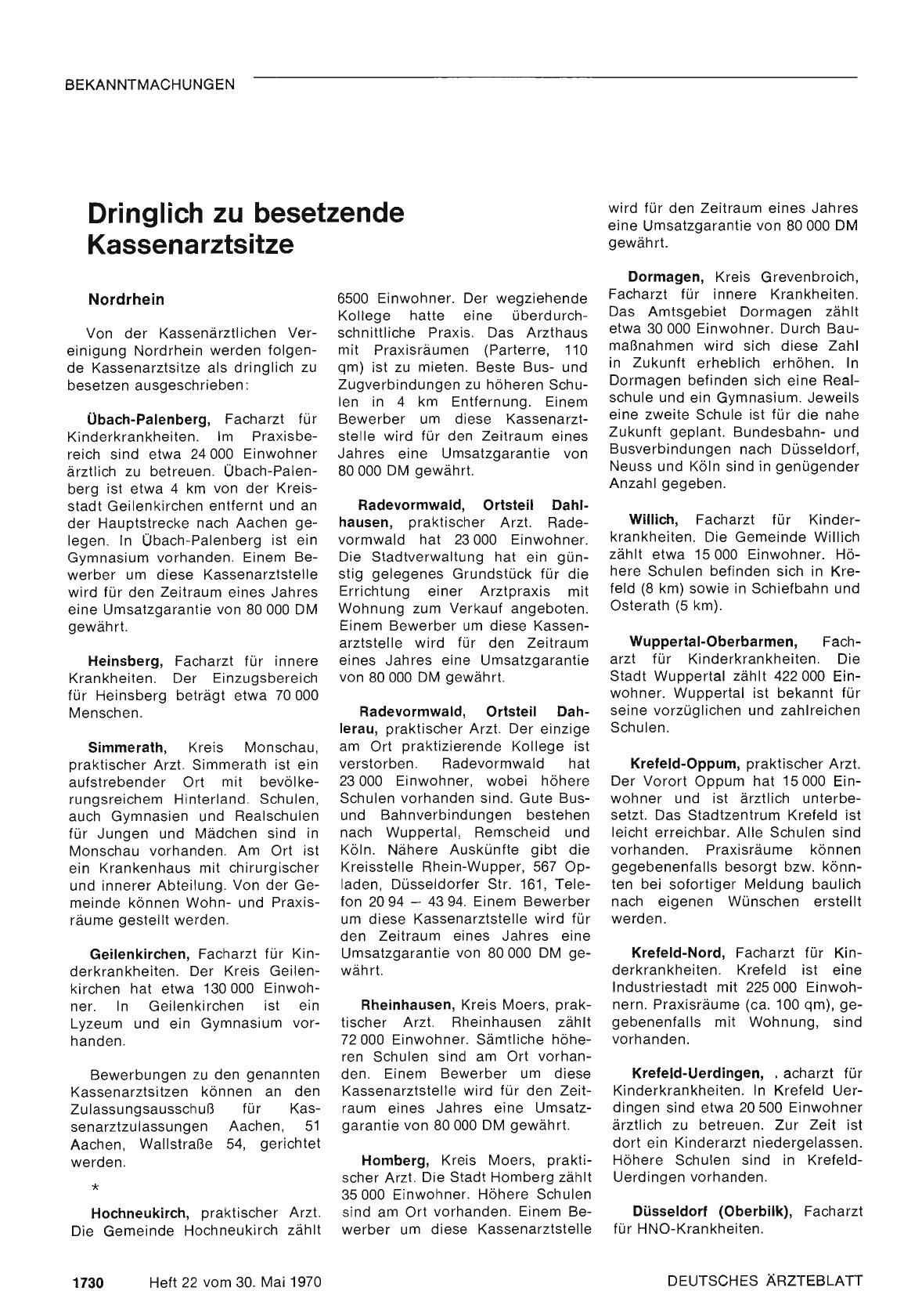Vorschauseite 1: Dringlich zu besetzende Kassenarztsitze