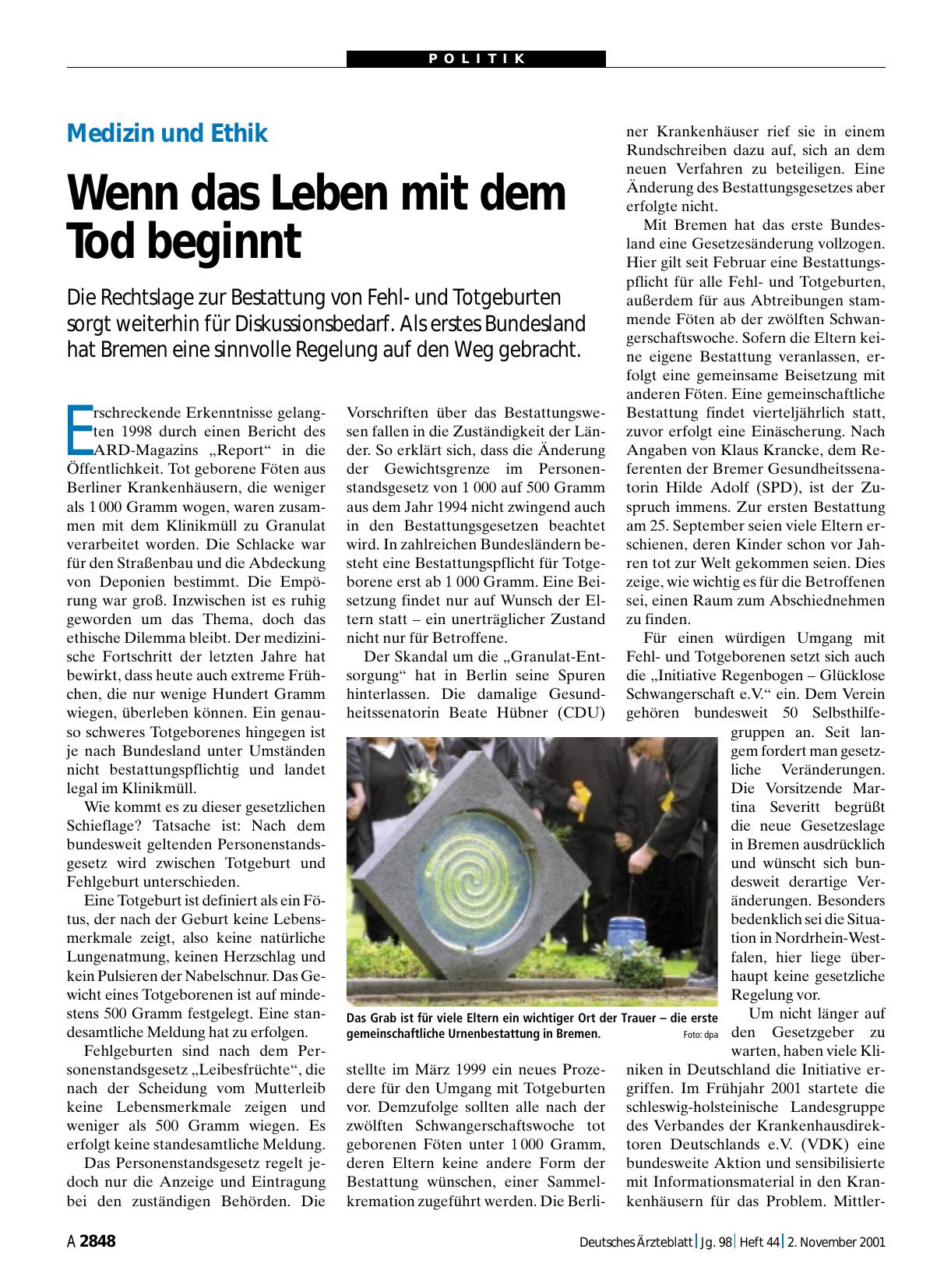 Vorschauseite 1: Medizin und Ethik: Wenn das Leben mit dem Tod beginnt