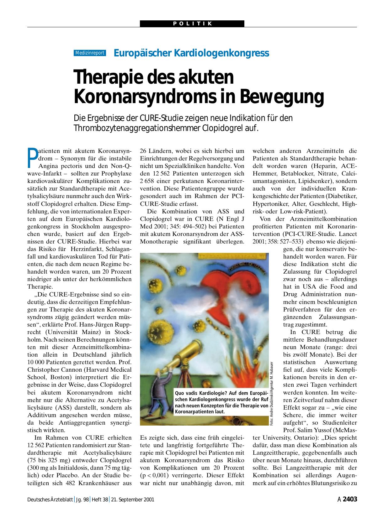 Vorschauseite 1: Europäischer Kardiologenkongress: Therapie des akuten Koronarsyndroms in Bewegung