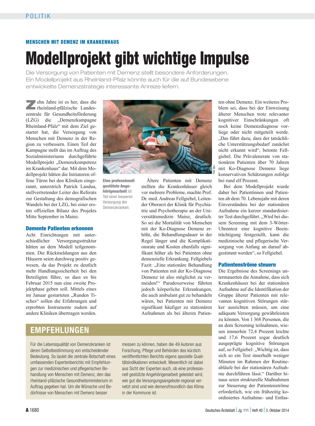 Vorschauseite 1: Menschen mit Demenz im Krankenhaus: Modellprojekt gibt wichtige Impulse