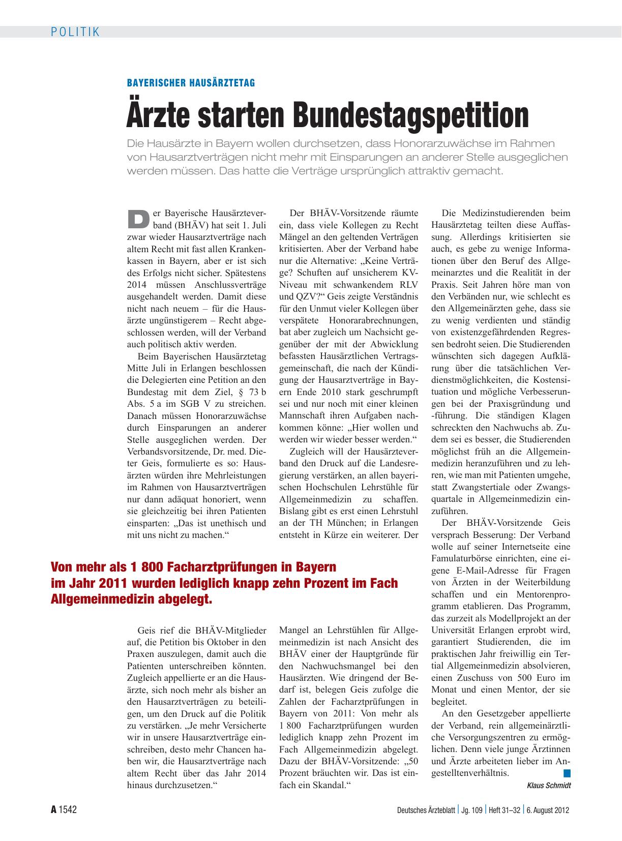 Vorschauseite 1: Bayerischer Hausärztetag: Ärzte starten Bundestagspetition