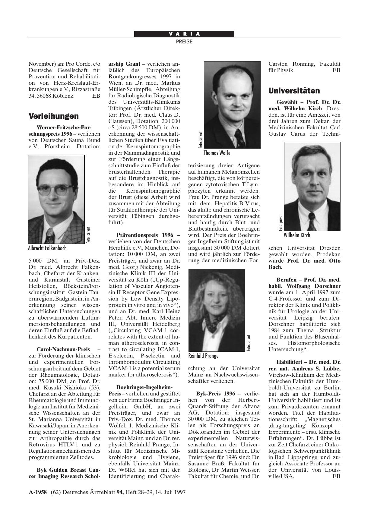 Vorschauseite 1: Verleihungen