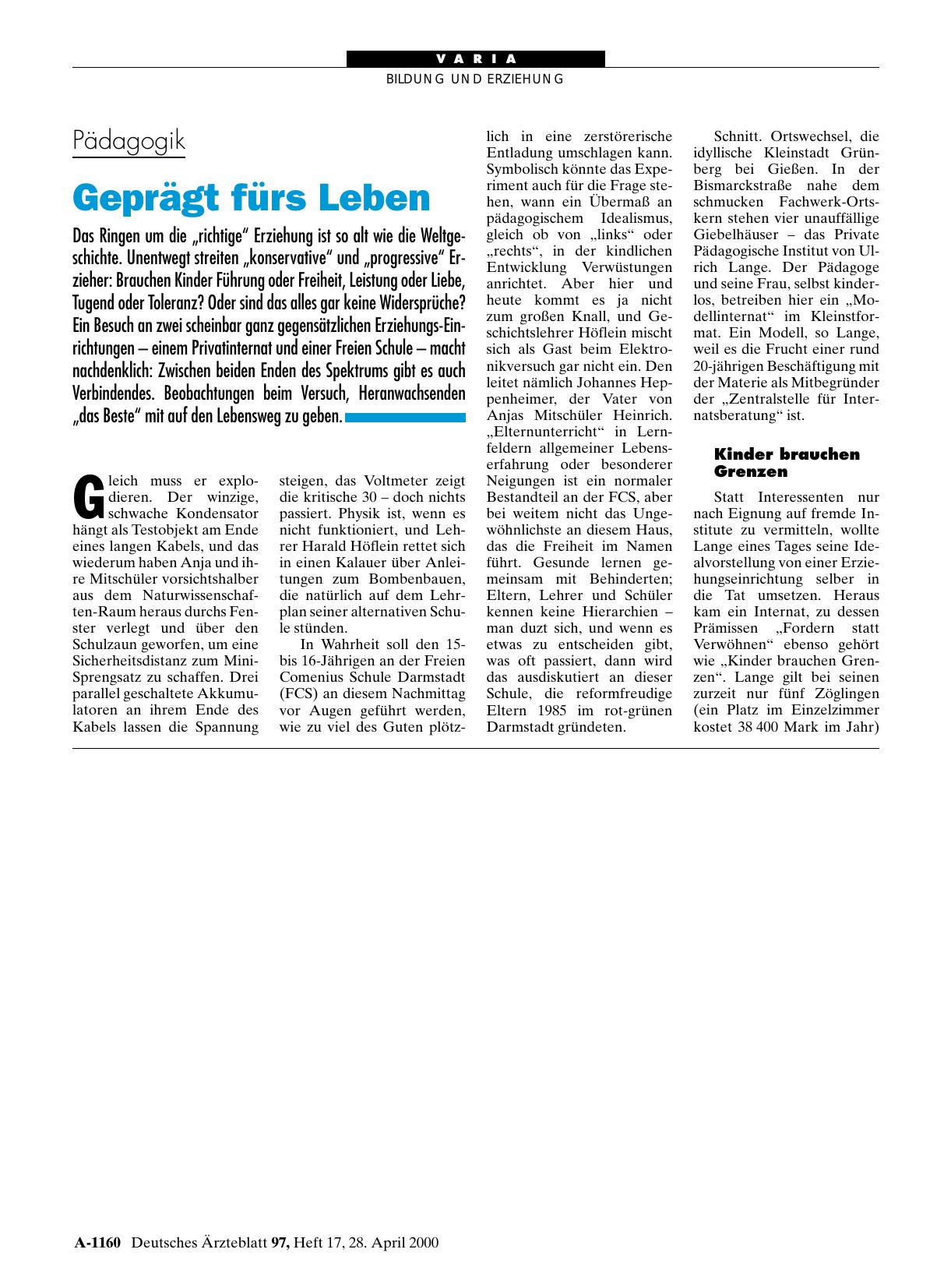 Vorschauseite 1: Pädagogik: Geprägt fürs Leben