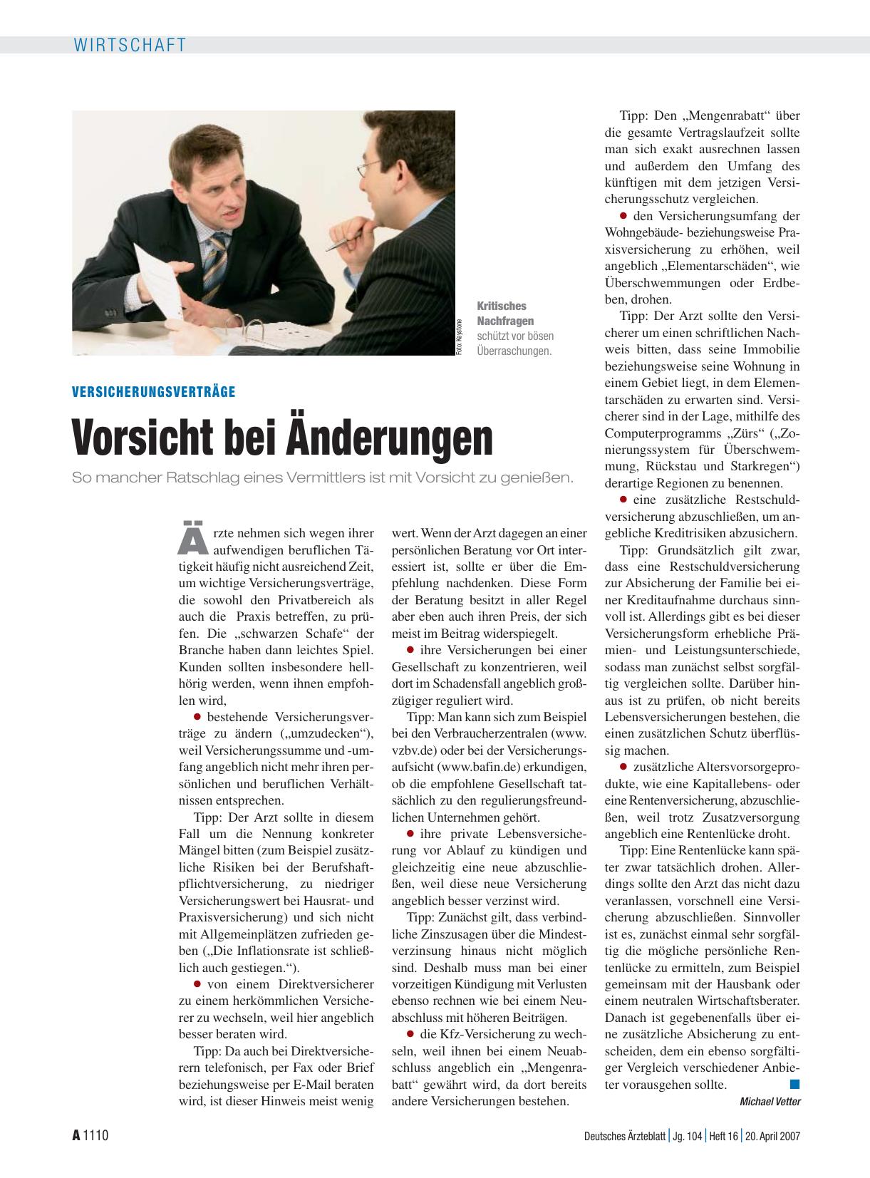 Vorschauseite 1: Versicherungsverträge: Vorsicht bei Änderungen