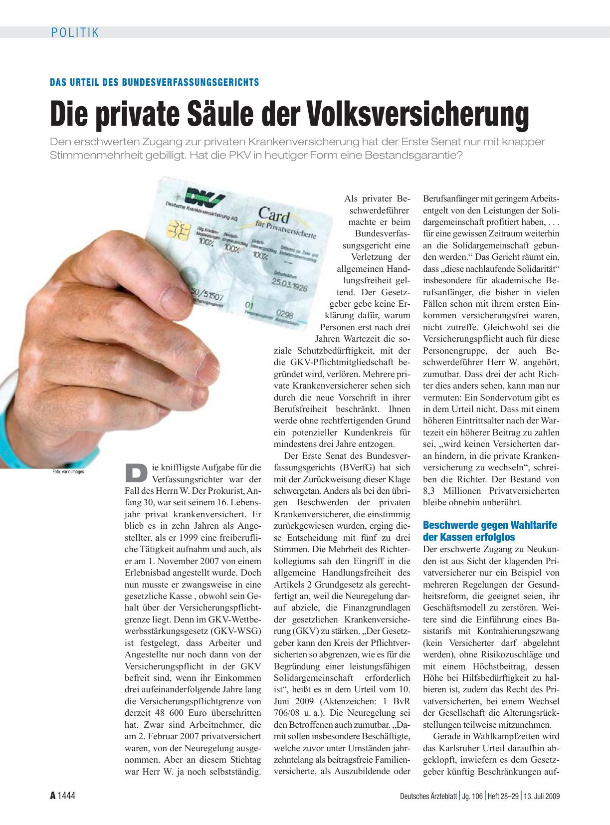 Vorschauseite 1: Das Urteil des Bundesverfassungsgerichts: Die private Säule der Volksversicherung