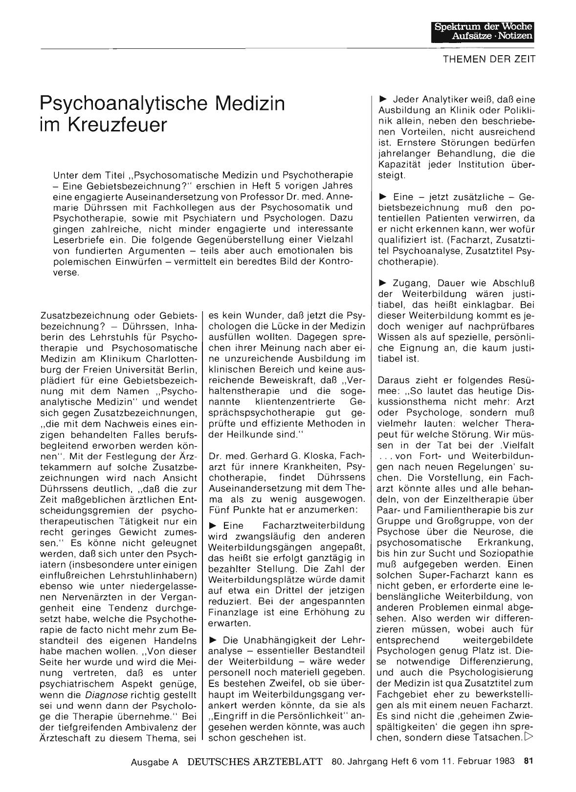 Vorschauseite 1: Psychoanalytische Medizin im Kreuzfeuer