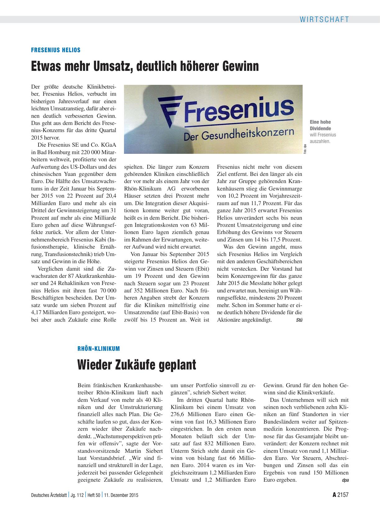 Vorschauseite 1: Fresenius Helios: Etwas mehr Umsatz, deutlich höherer Gewinn