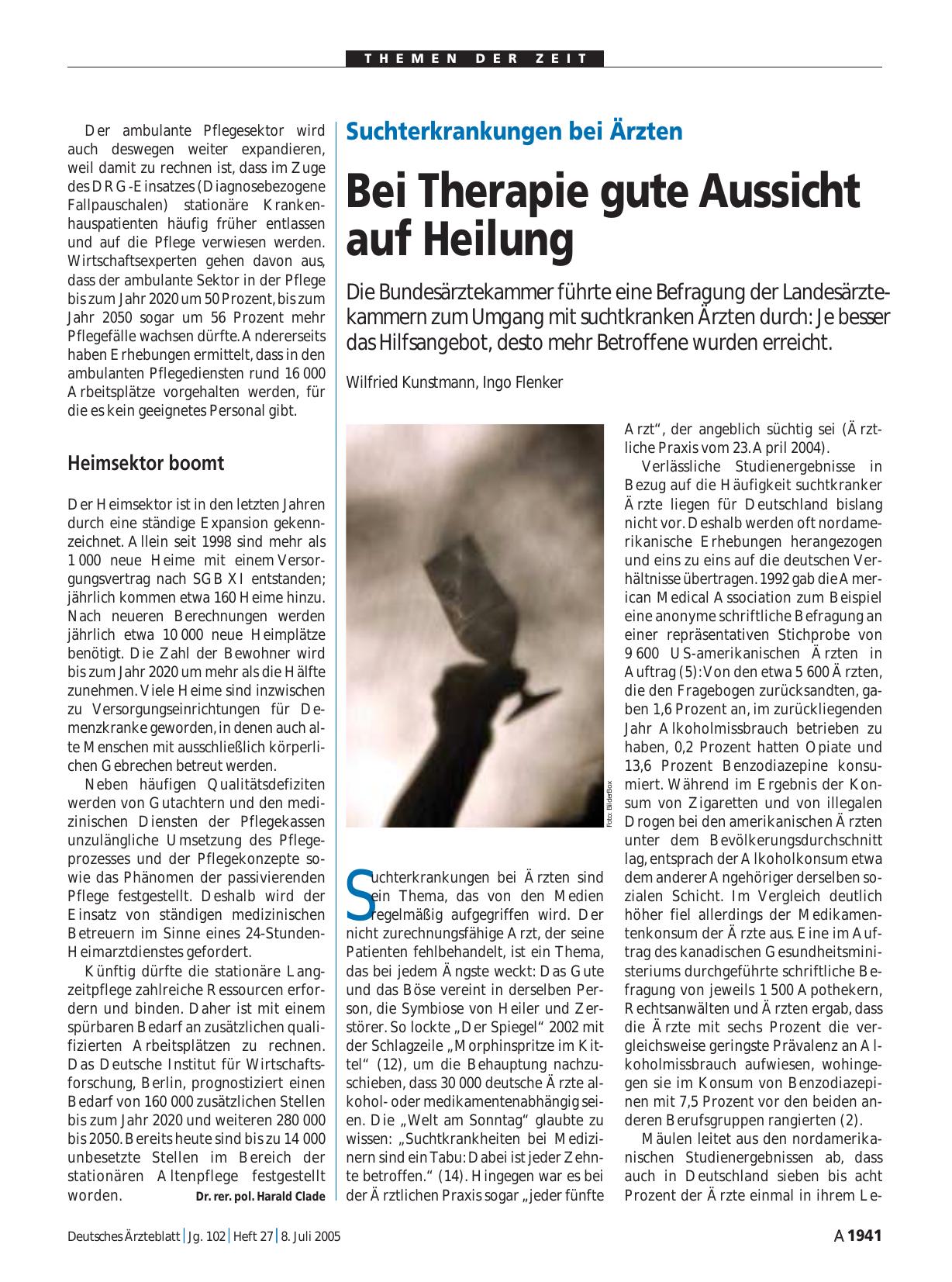 Vorschauseite 1: Suchterkrankungen bei Ärzten: Bei Therapie gute Aussicht auf Heilung