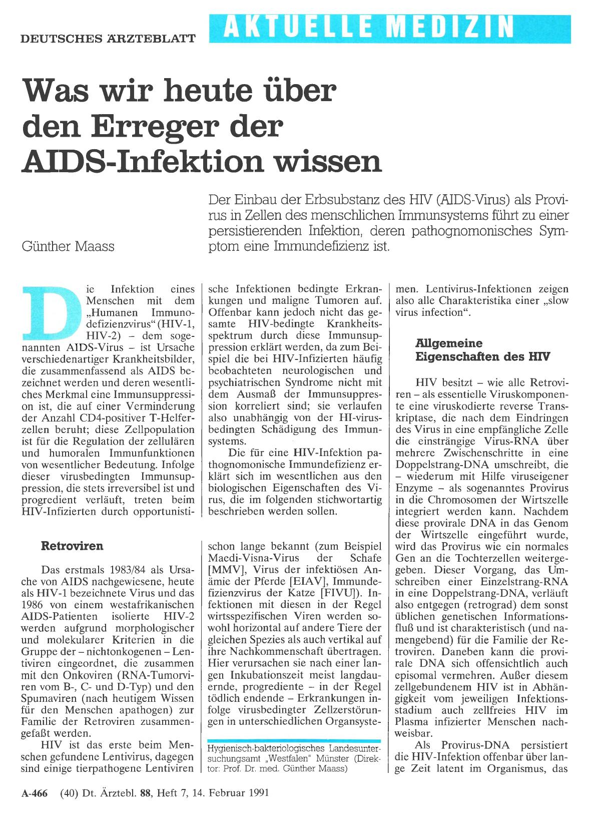 Vorschauseite 1: Was wir heute über den Erreger der AIDS-Infektion wissen