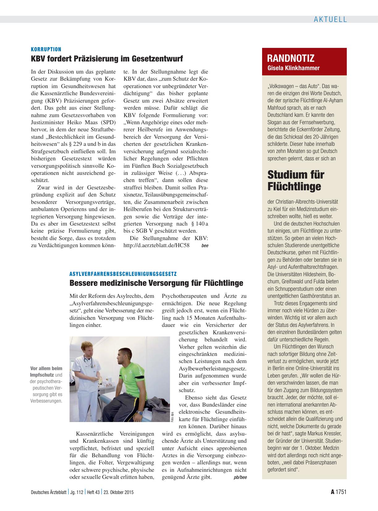Vorschauseite 1: Korruption: KBV fordert Präzisierung im Gesetzentwurf