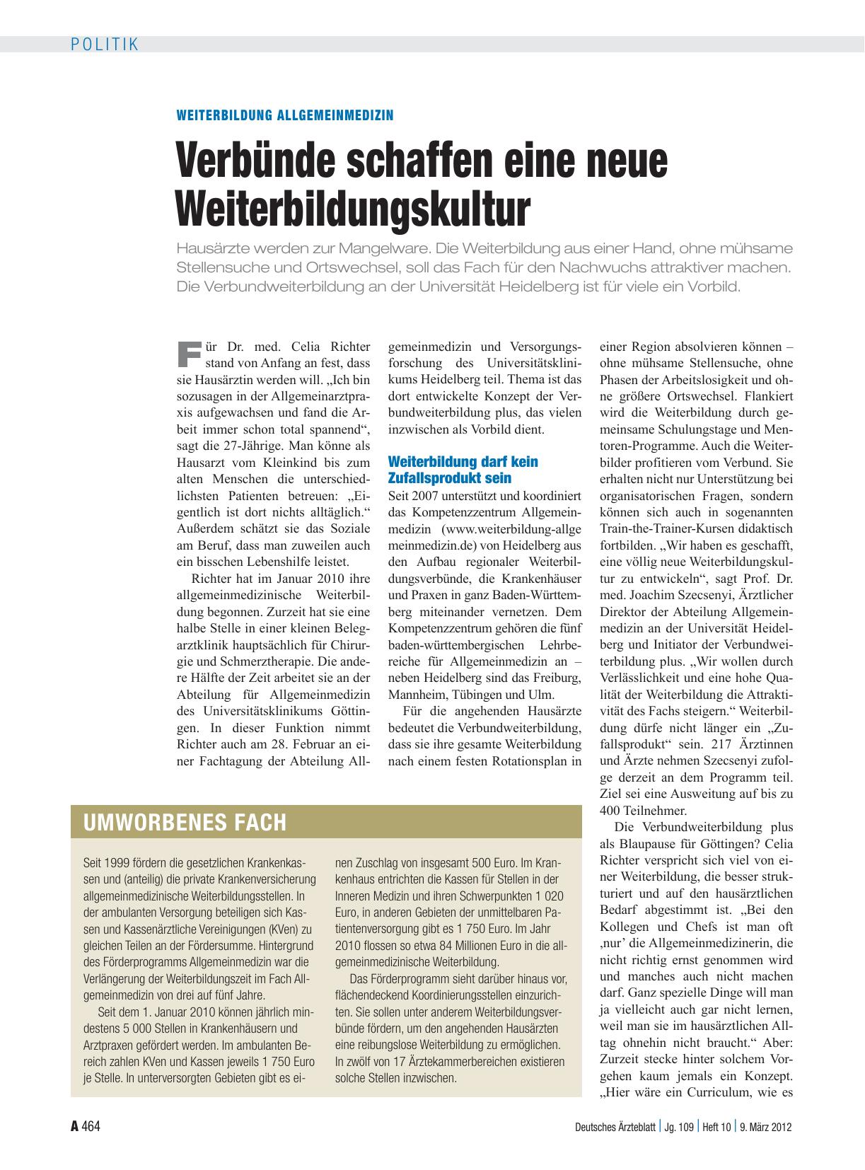 Vorschauseite 1: Weiterbildung Allgemeinmedizin: Verbünde schaffen eine neue Weiterbildungskultur