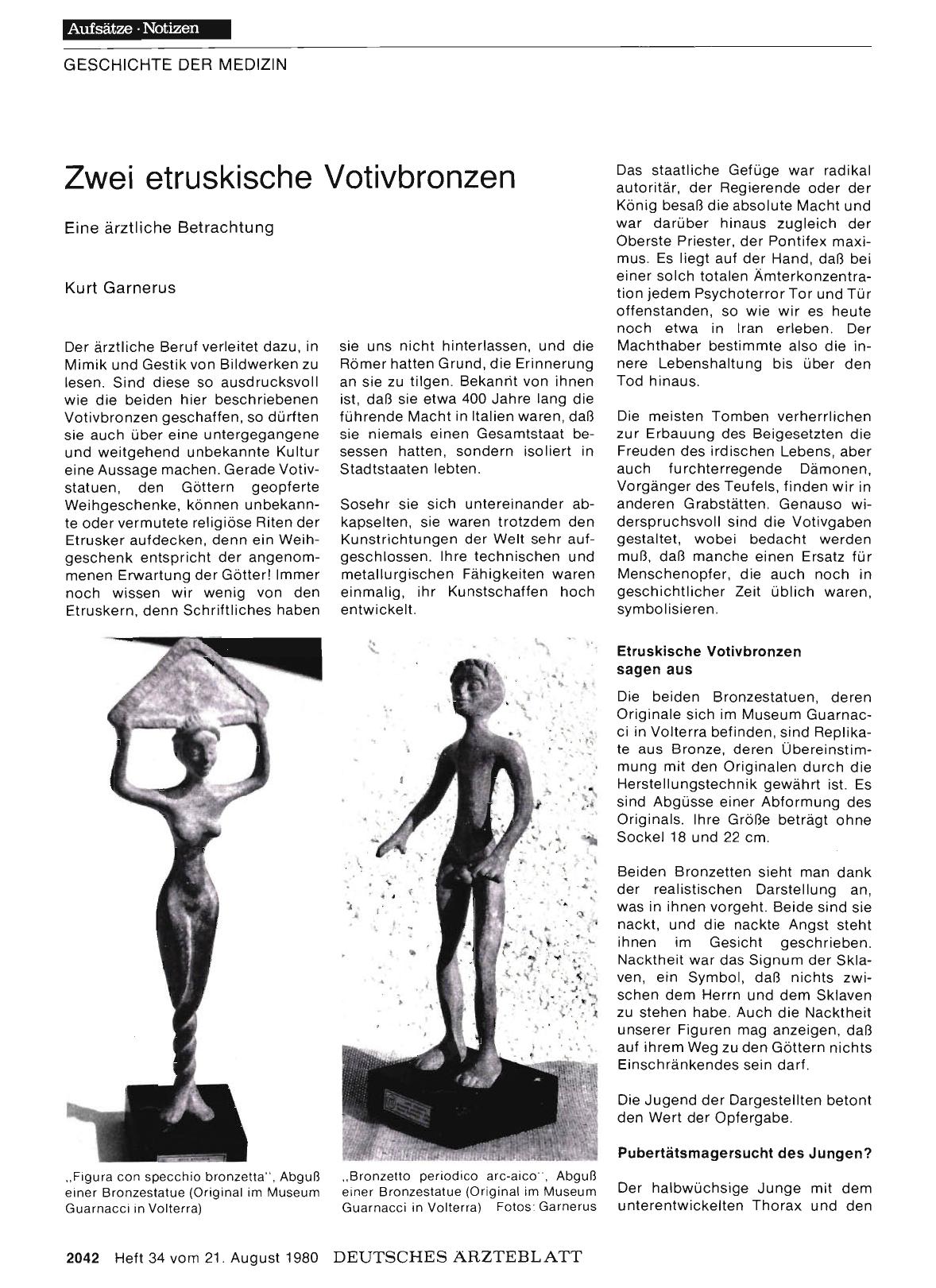Vorschauseite 1: Zwei etruskische Votivbronzen: Eine ärztliche Betrachtung