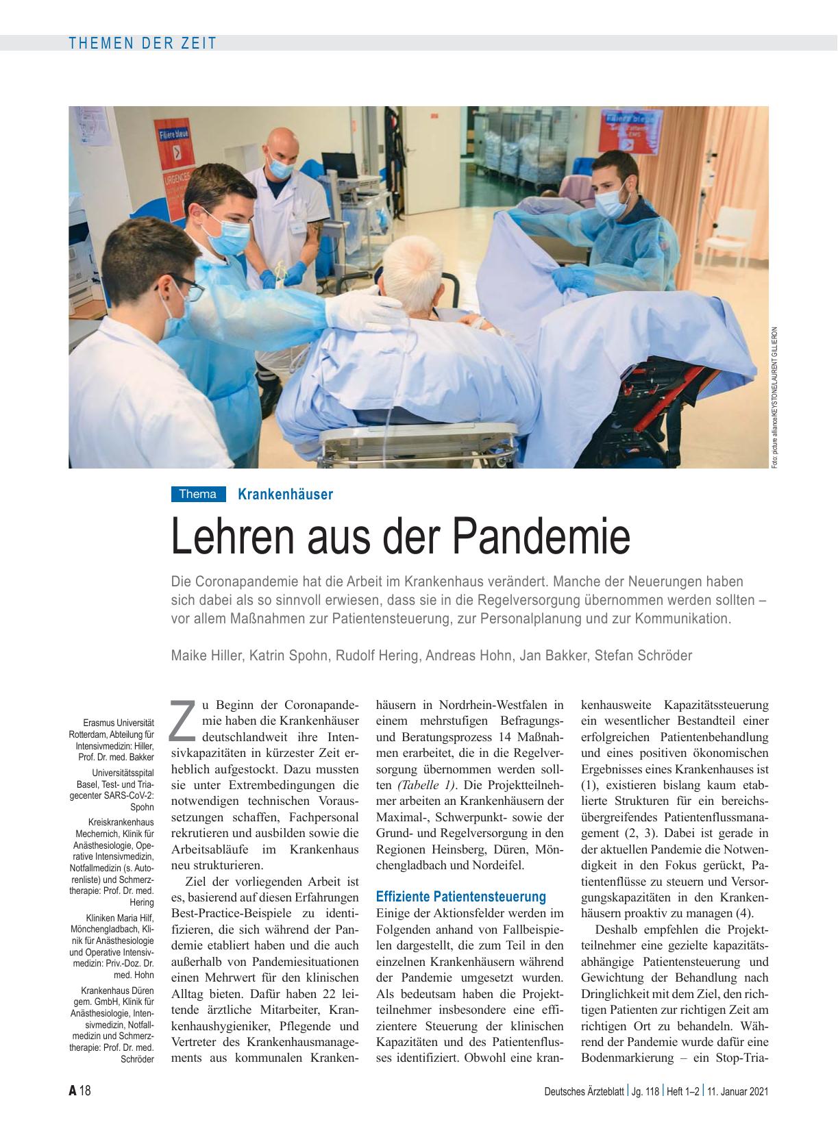 Vorschauseite 1: Krankenhäuser: Lehren aus der Pandemie