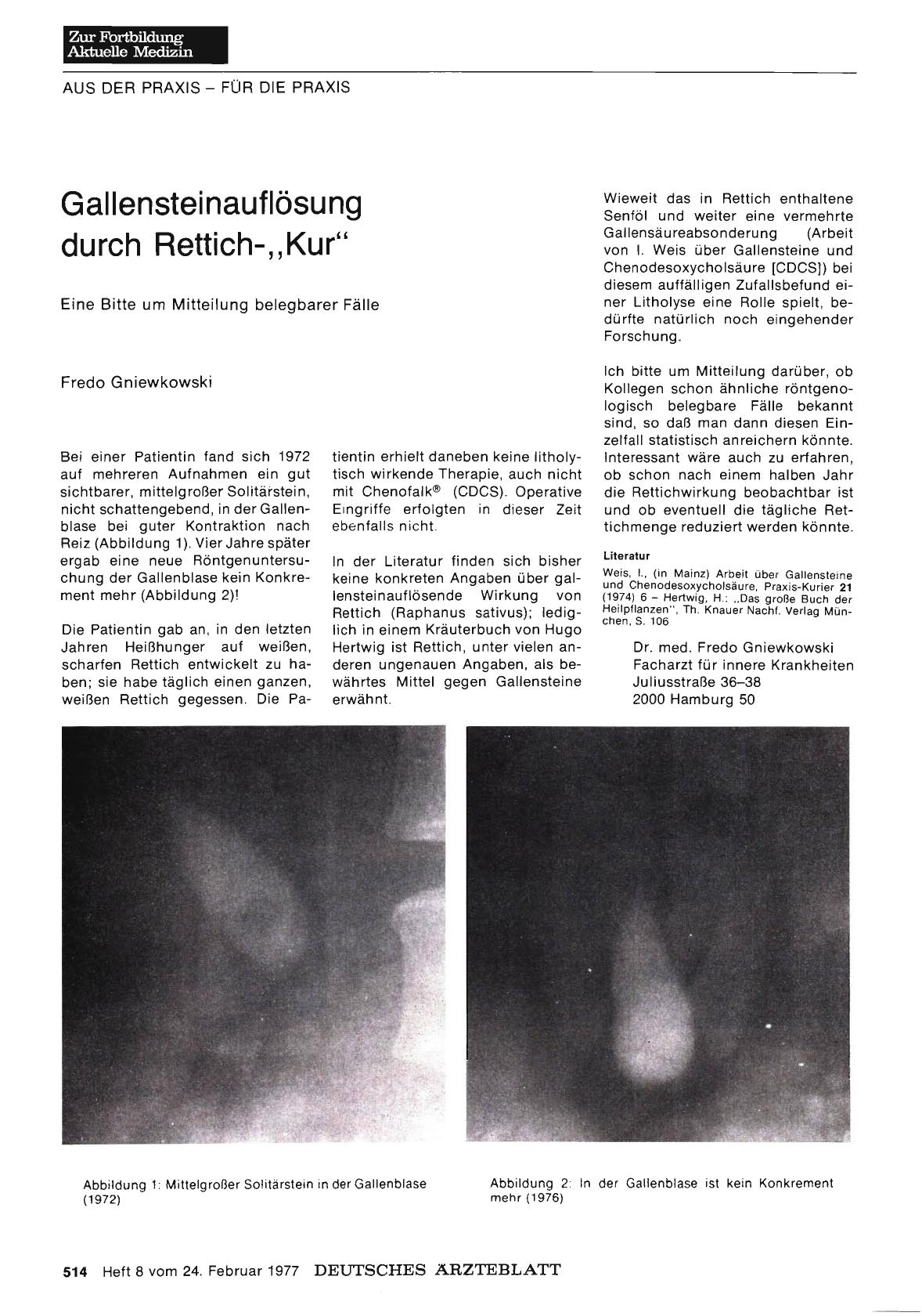 Vorschauseite 1: Gallensteinauflösung durch Rettich-„Kur“
