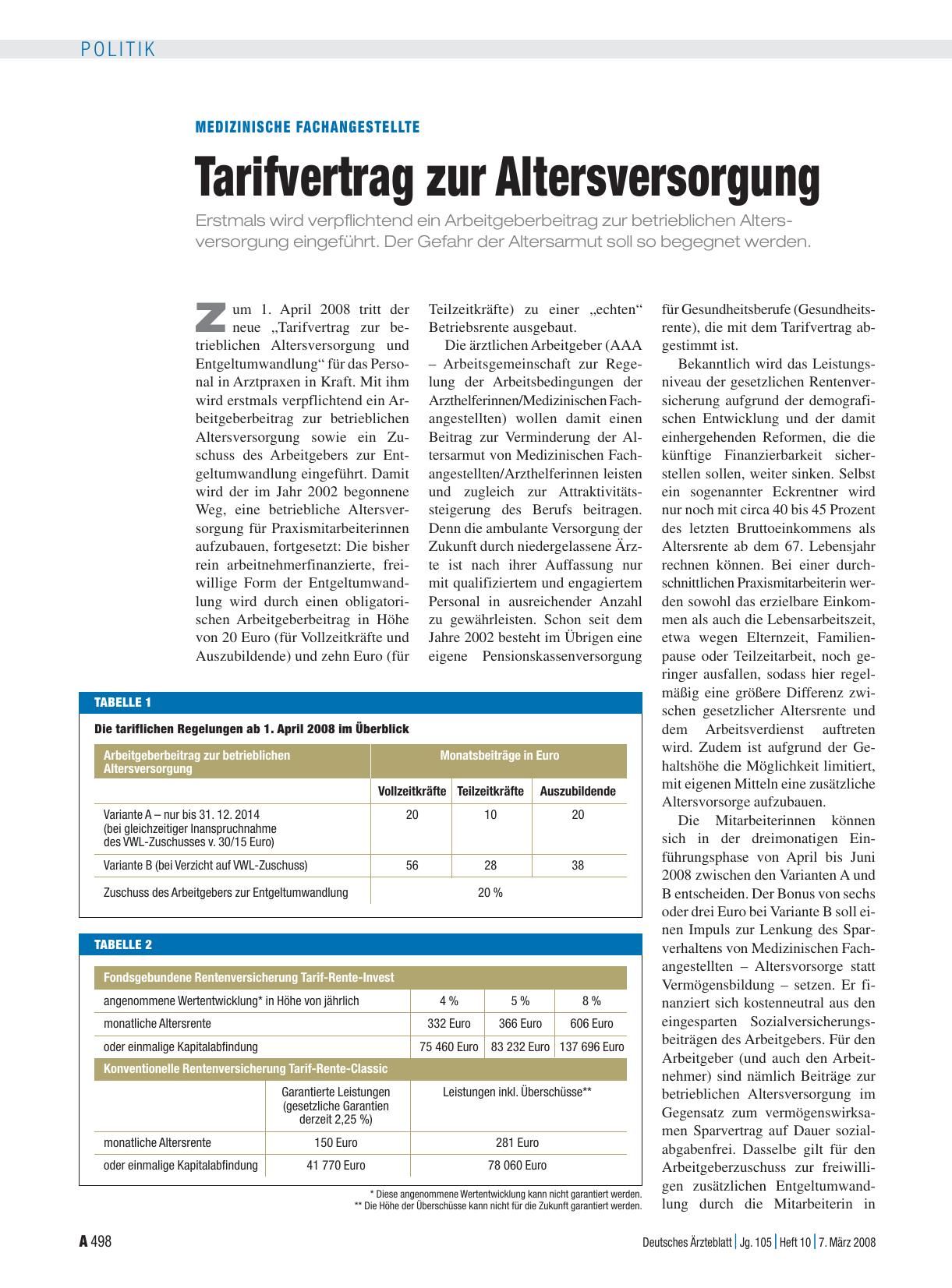 Vorschauseite 1: Medizinische Fachangestellte: Tarifvertrag zur Altersversorgung
