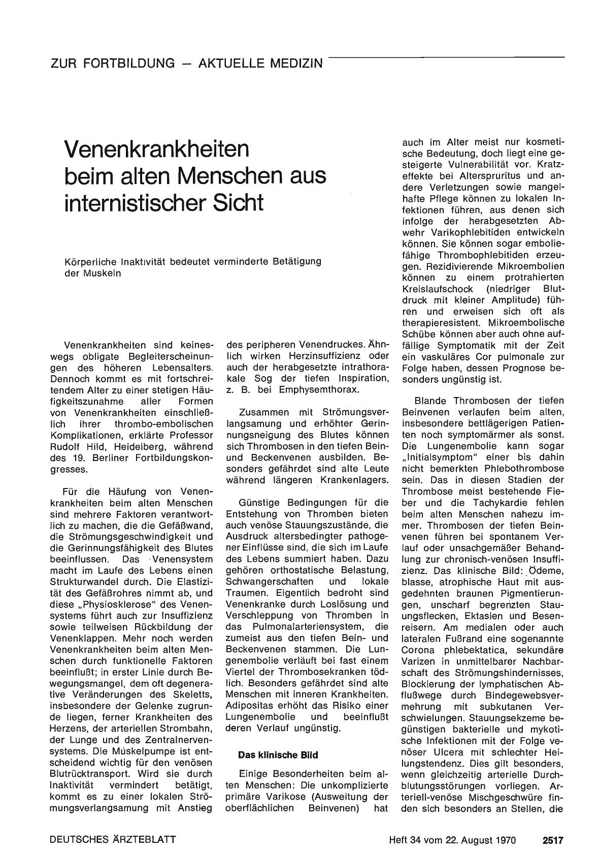 Vorschauseite 1: Venenkrankheiten beim alten Menschen aus internistischer Sicht