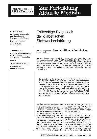 Vorschauseite 1: Frühzeitige Diagnostik der diabetischen Stoffwechselstörung