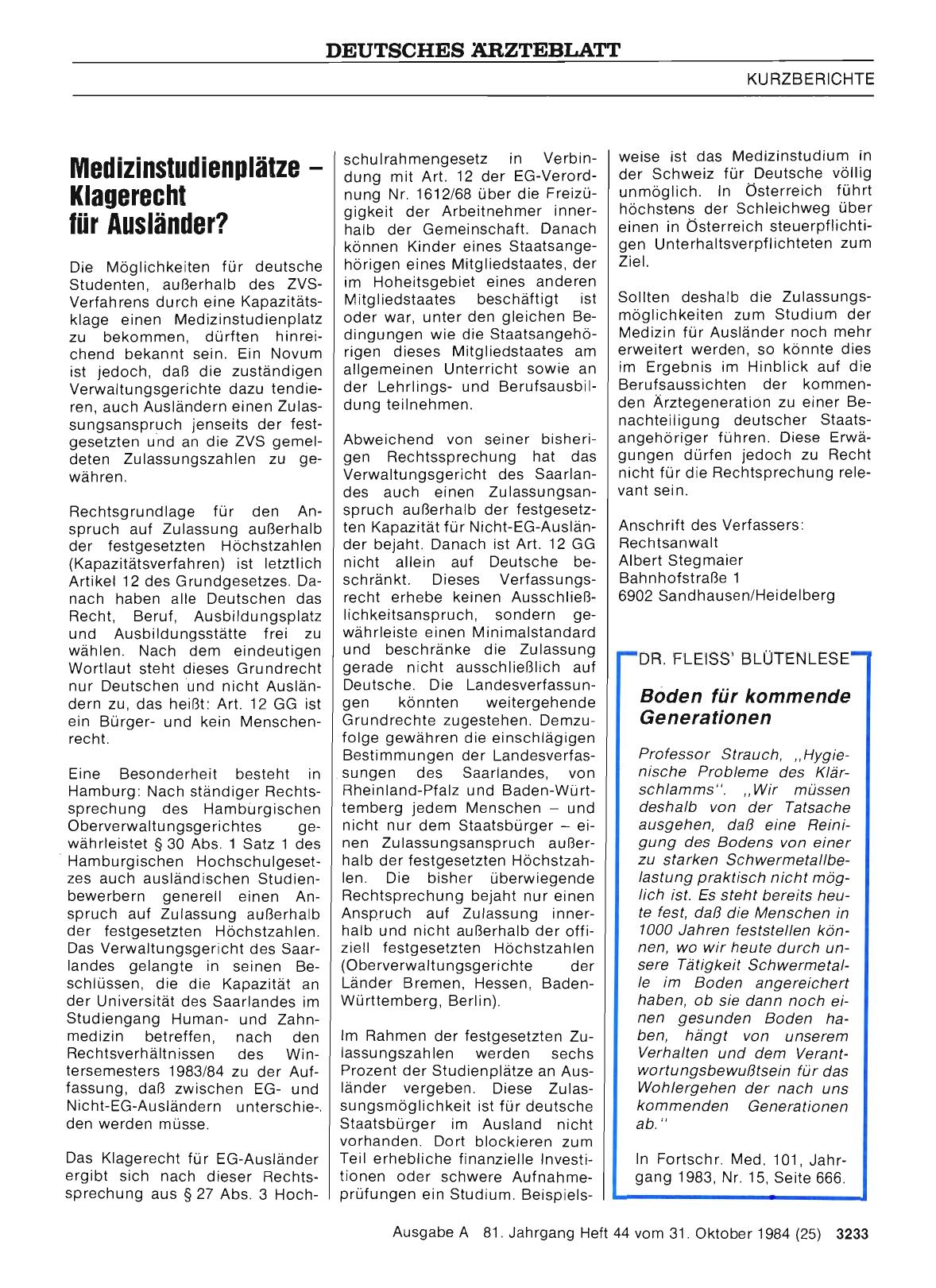 Vorschauseite 1: Medizinstudienplätze — Klagerecht für Ausländer?