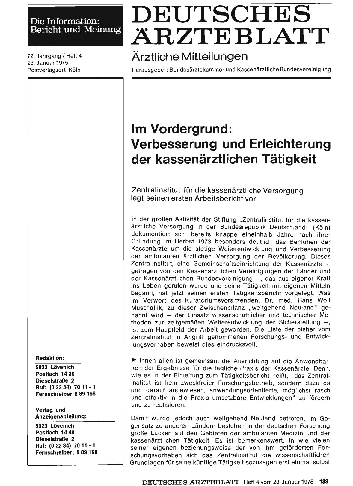 Vorschauseite 1: Im Vordergrund: Verbesserung und Erleichterung der kassenärztlichen Tätigkeit