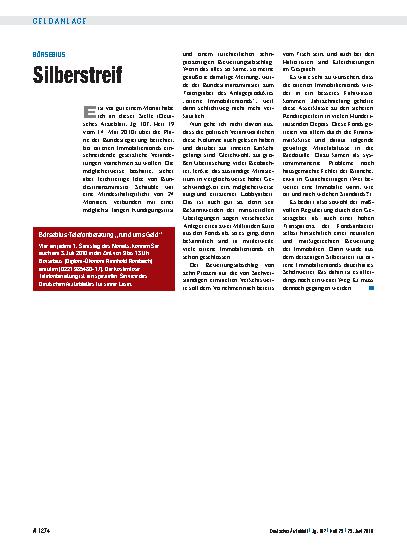 Vorschauseite 1: Börsebius: Silberstreif