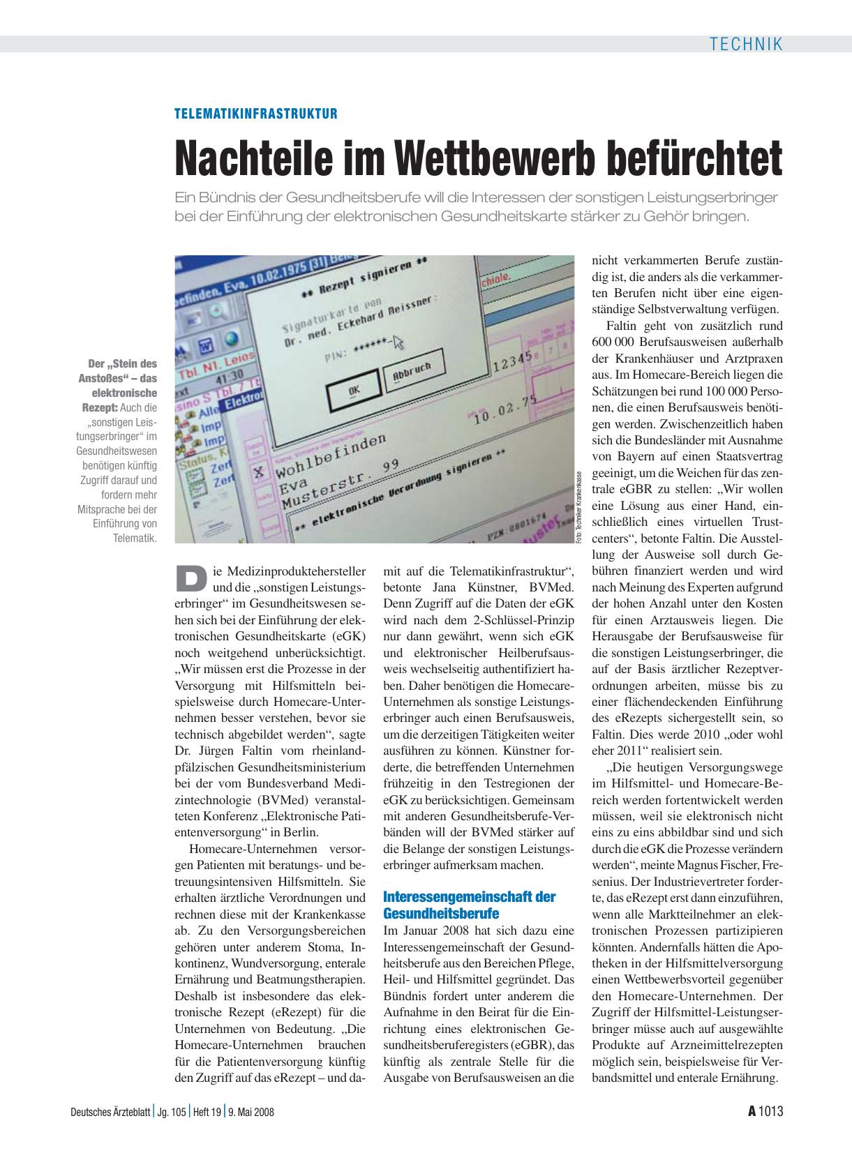 Vorschauseite 1: Telematikinfrastruktur: Nachteile im Wettbewerb befürchtet