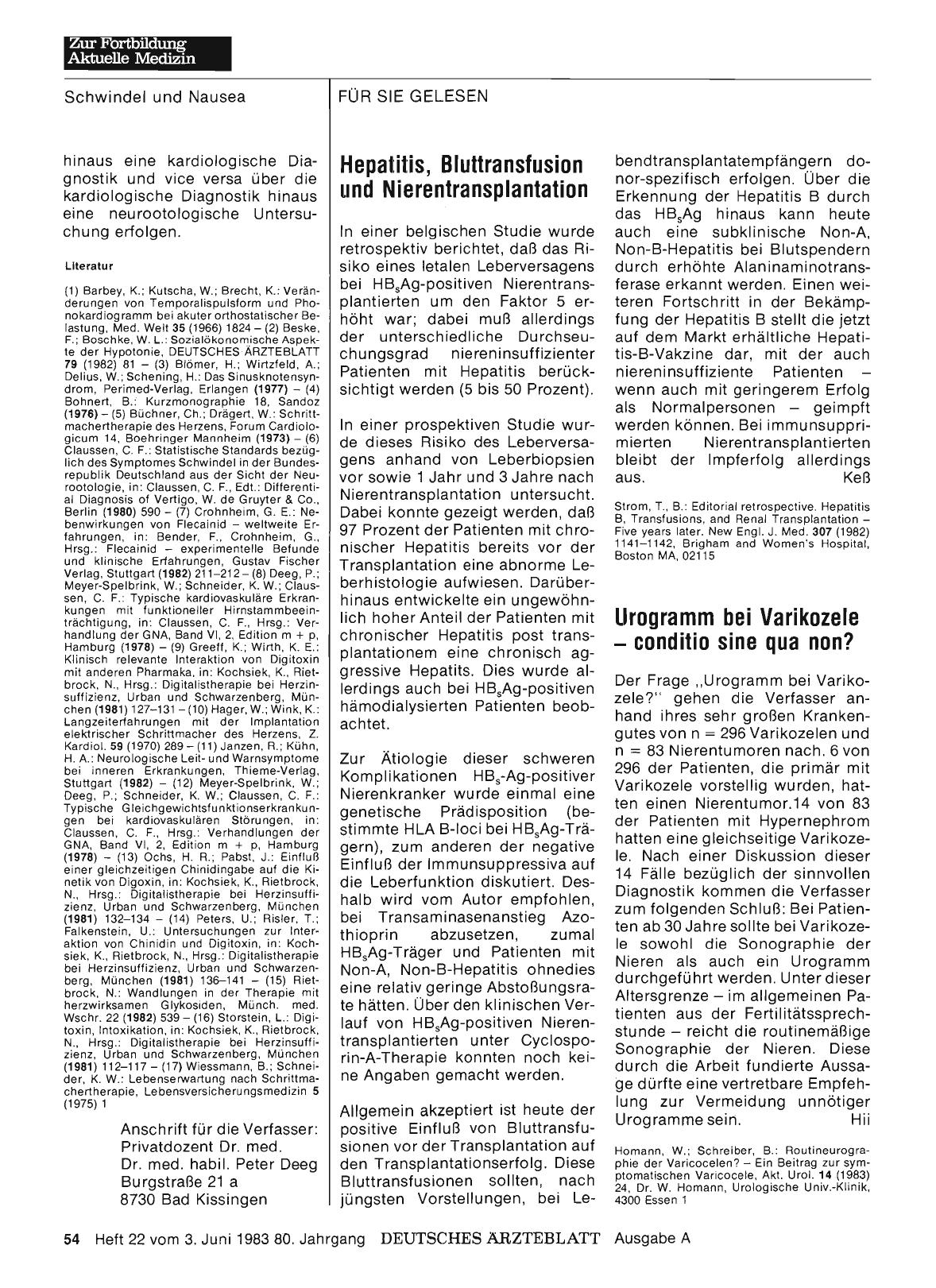 Vorschauseite 1: Hepatitis, Bluttransfusion und Nierentransplantation