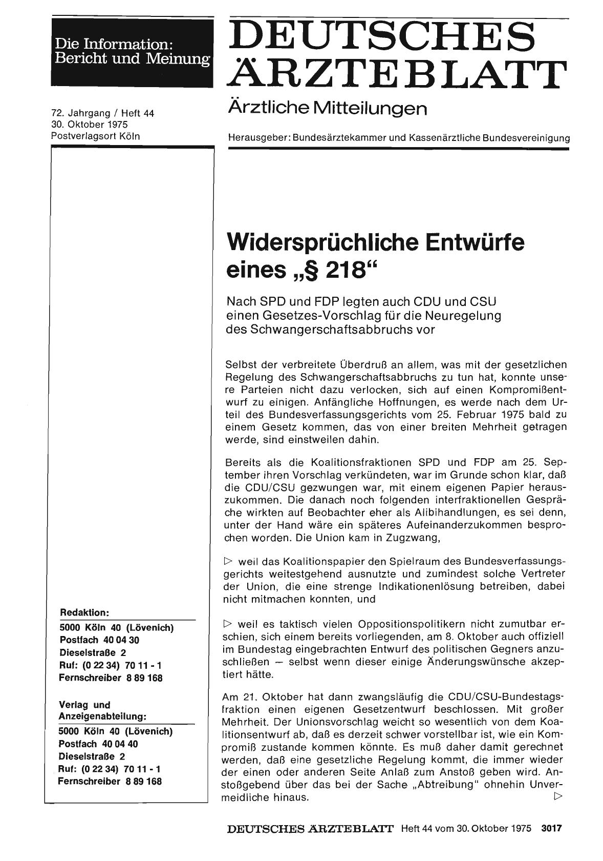 Vorschauseite 1: Widersprüchliche Entwürfe eines „§ 218“: Nach SPD und FDP legten auch CDU und CSU einen Gesetzes-Vorschlag für die Neuregelung des Schwangerschaftsabbruchs vor