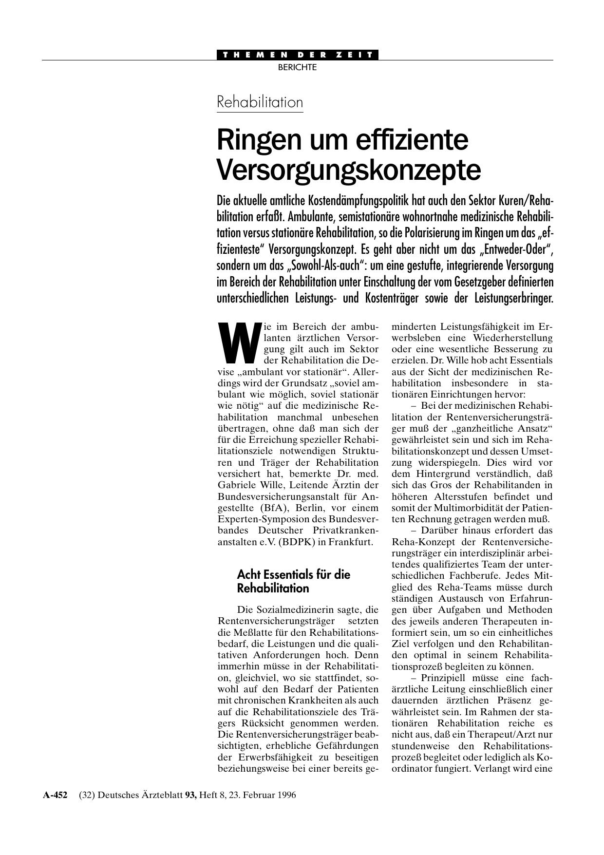 Vorschauseite 1: Rehabilitation: Ringen um effiziente Versorgungskonzepte
