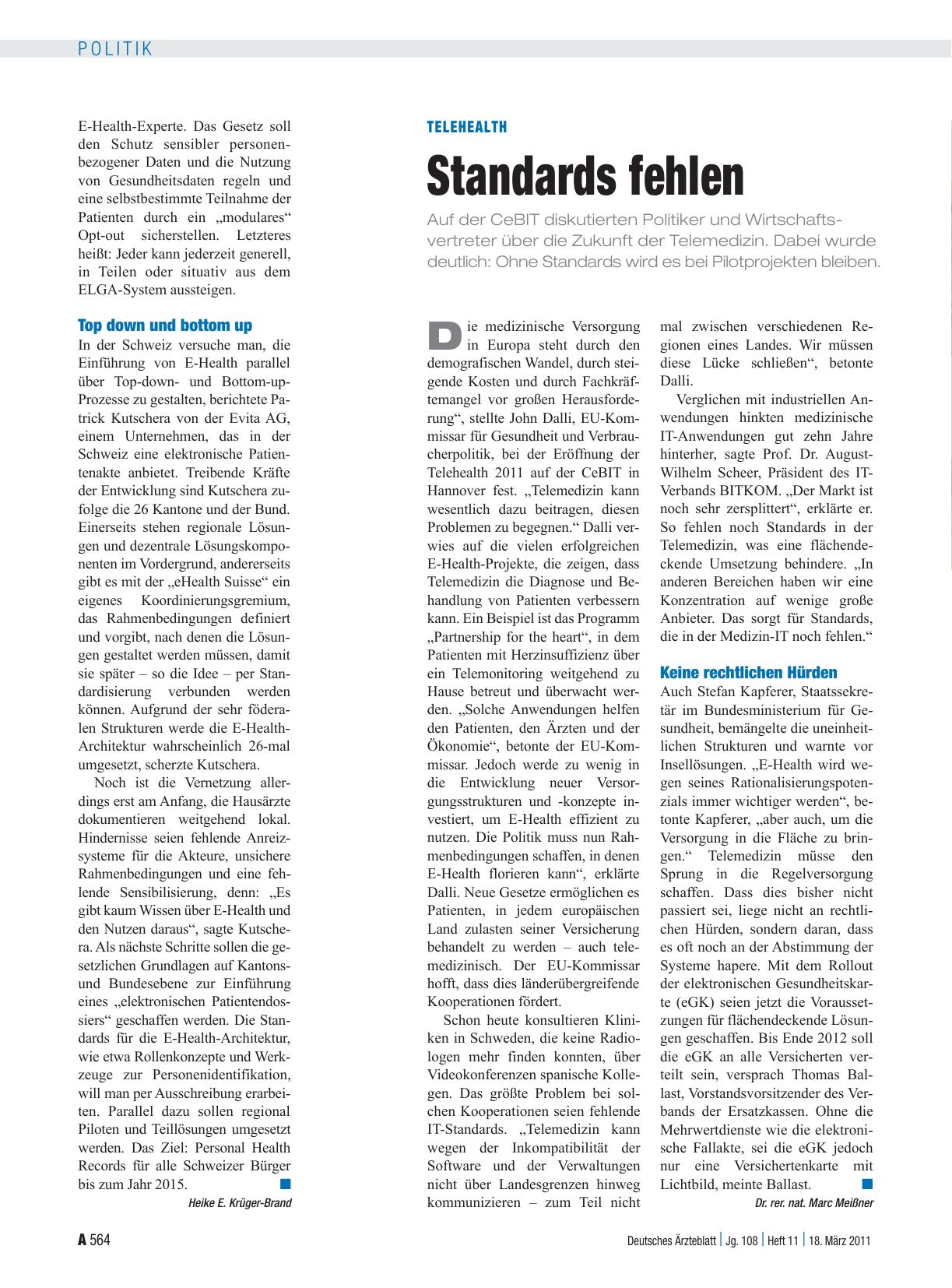Vorschauseite 1: Telehealth: Standards fehlen