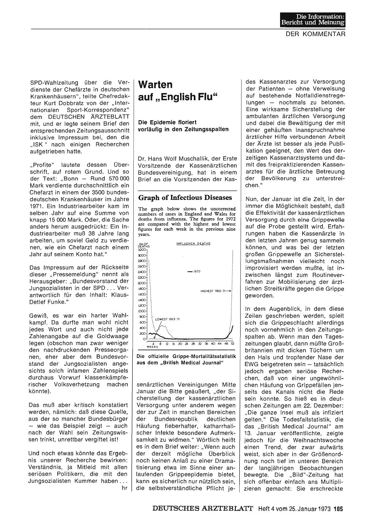 Vorschauseite 1: Warten auf „English Flu": Die Epidemie floriert vorläufig in den Zeitungsspalten