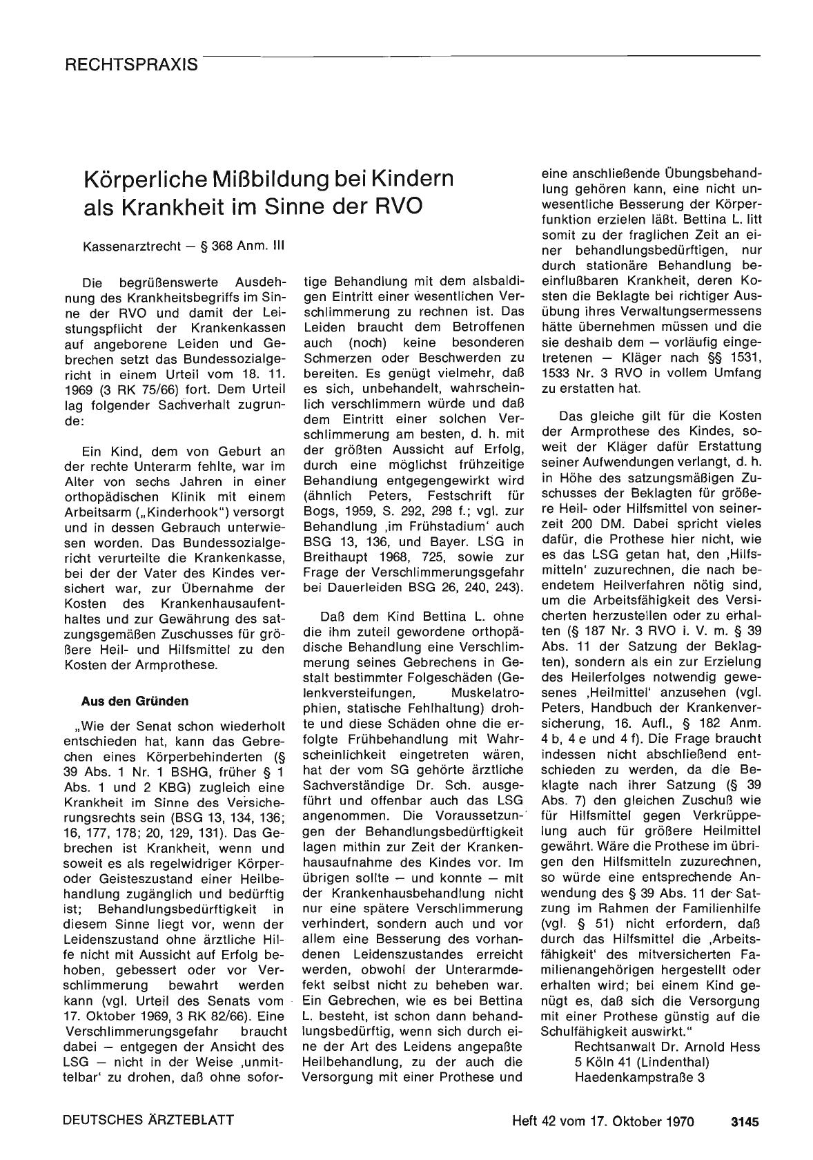Vorschauseite 1: Körperliche Mißbildung bei Kindern als Krankheit im Sinne der RVO
