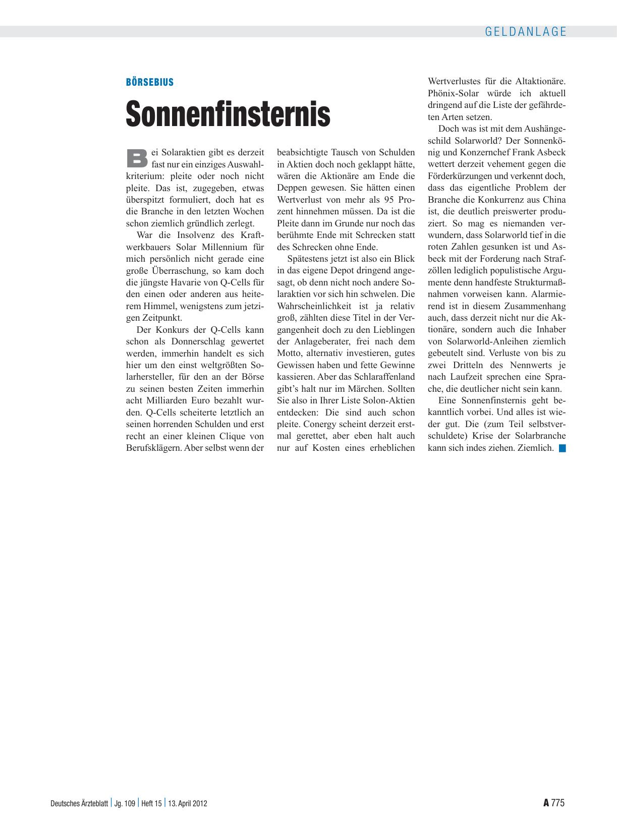 Vorschauseite 1: Börsebius: Sonnenfinsternis
