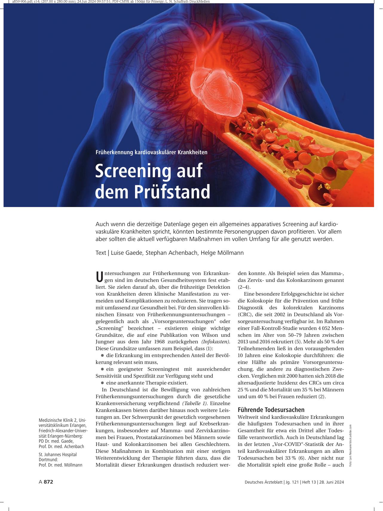Vorschauseite 1: Früherkennung kardiovaskulärer Krankheiten: Screening auf dem Prüfstand