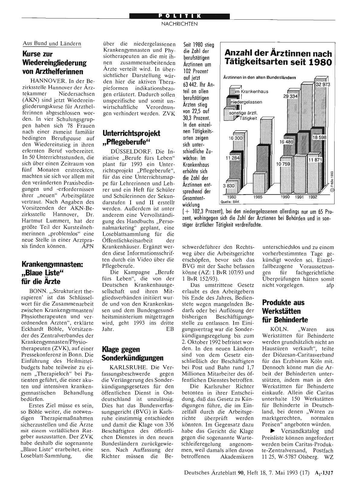 Vorschauseite 1: Anzahl der Ärztinnen nach Tätigkeitsarten seit 1980