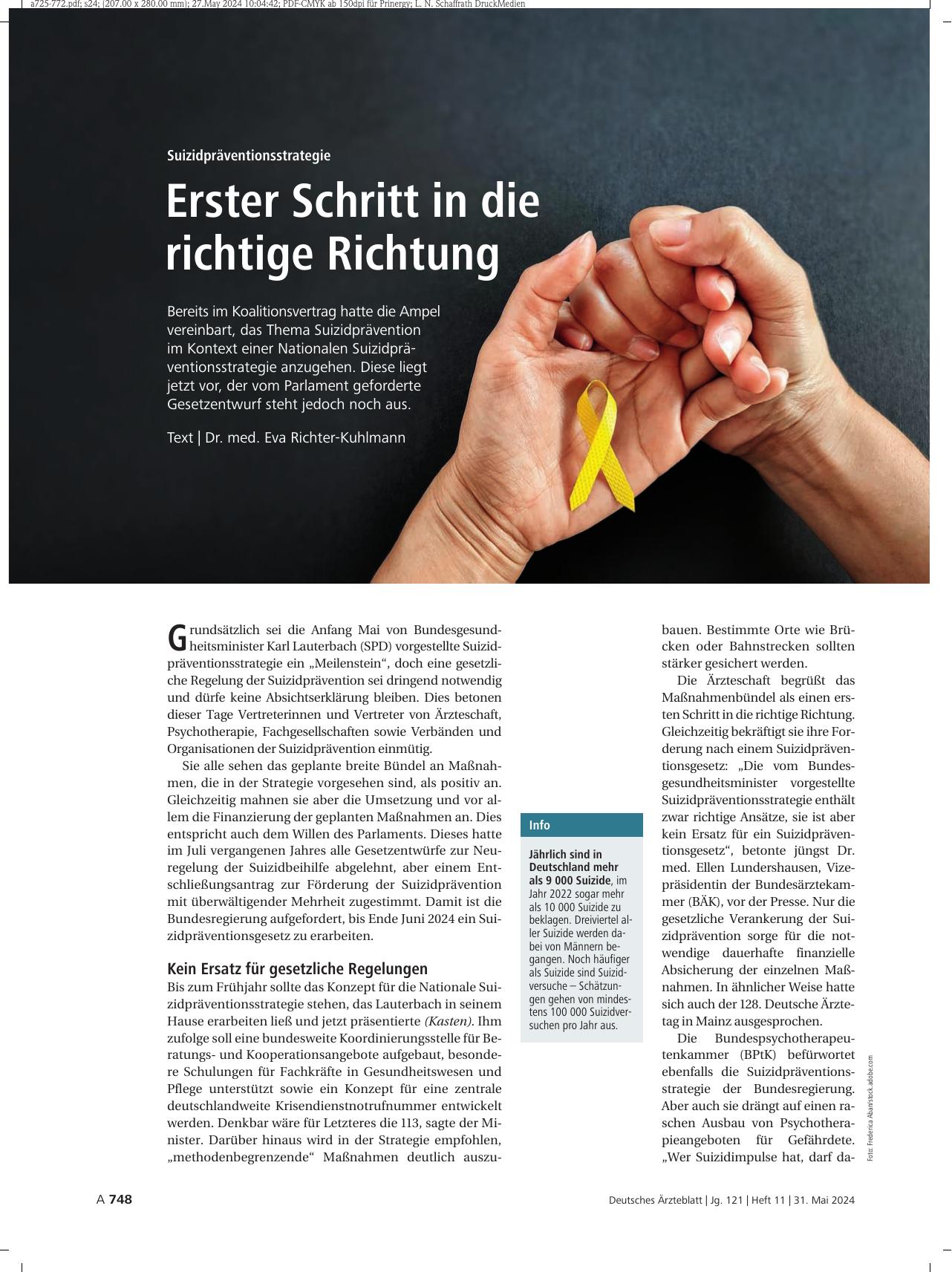 Vorschauseite 1: Suizidpräventionsstrategie: Erster Schritt in die richtige Richtung
