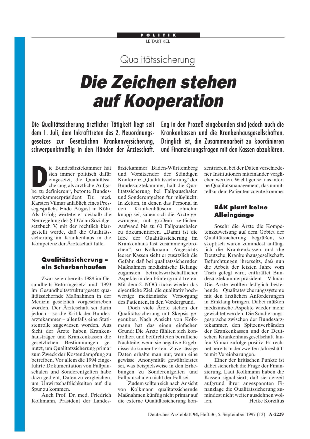 Vorschauseite 1: Qualitätssicherung: Die Zeichen stehen auf Kooperation