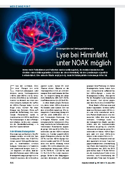 Vorschauseite 1: Blutungsrisiko bei Schlaganfalltherapie: Lyse bei Hirninfarkt unter NOAK möglich