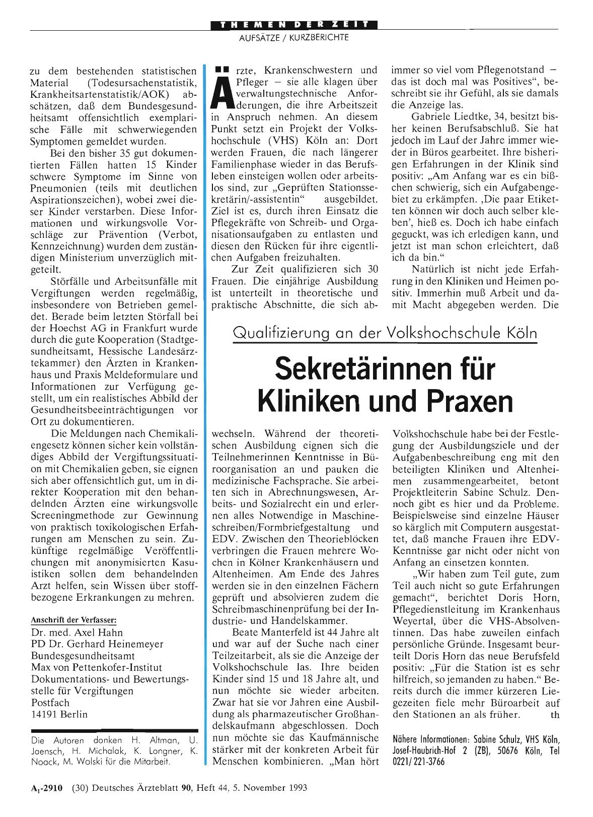 Vorschauseite 1: Qualifizierung an der Volkshochschule Köln: Sekretärinnen für Kliniken und Praxen