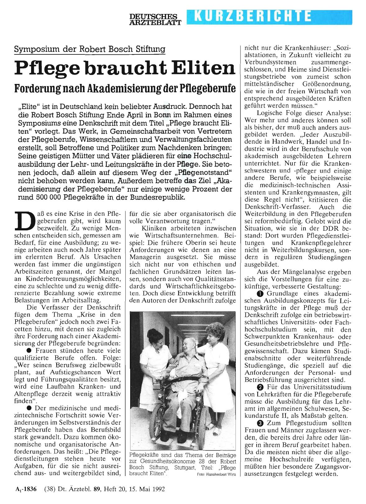 Vorschauseite 1: Pflege braucht Eliten: Forderung nach Akademisierung der Pflegeberufe