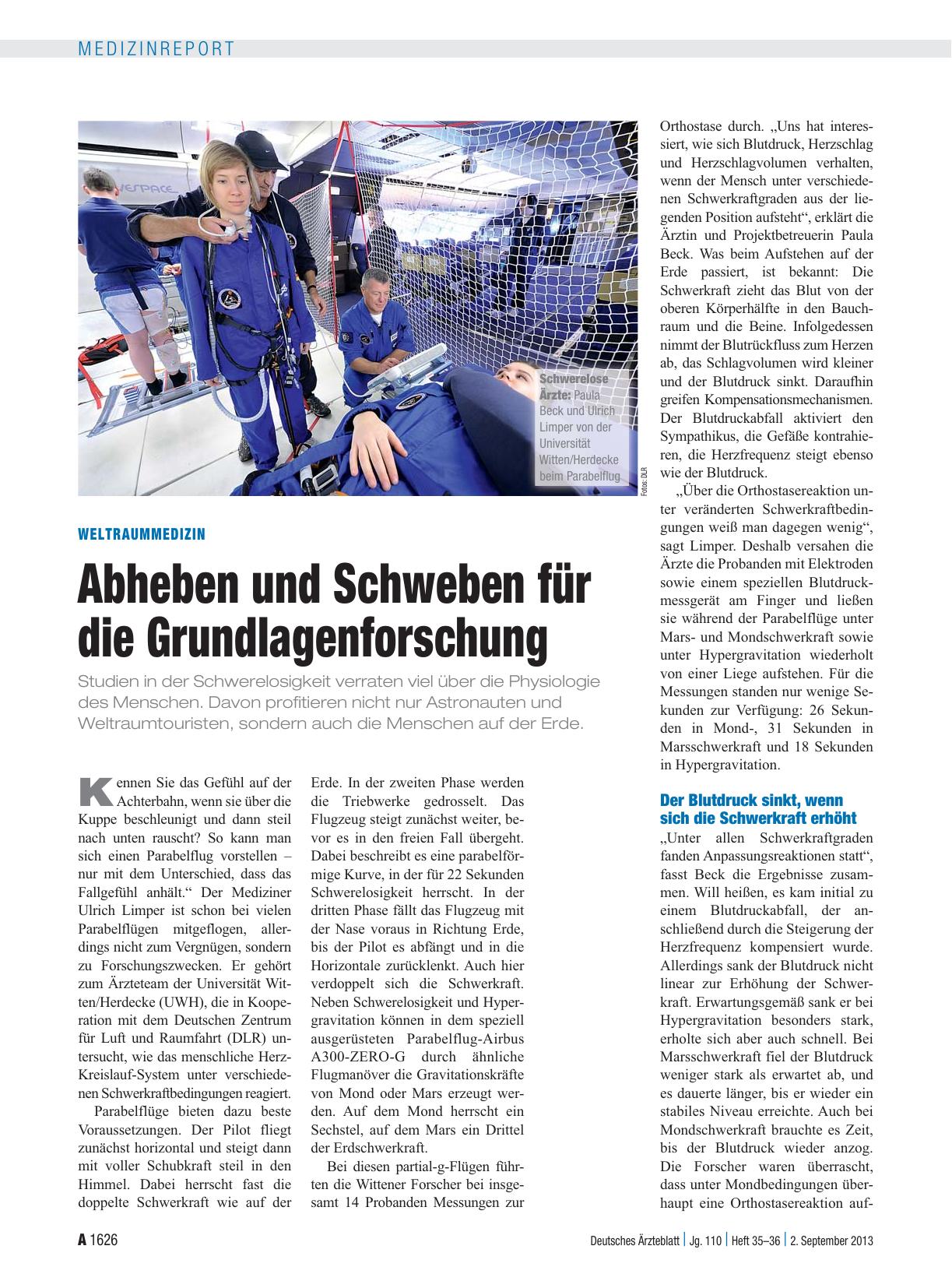 Vorschauseite 1: Weltraummedizin: Abheben und Schweben für die Grundlagenforschung