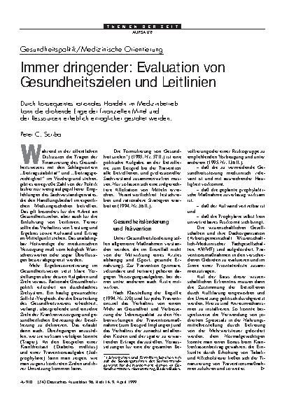 Vorschauseite 1: Gesundheitspolitik/Medizinische Orientierung – Immer dringender: Evaluation von Gesundheitszielen und Leitlinien