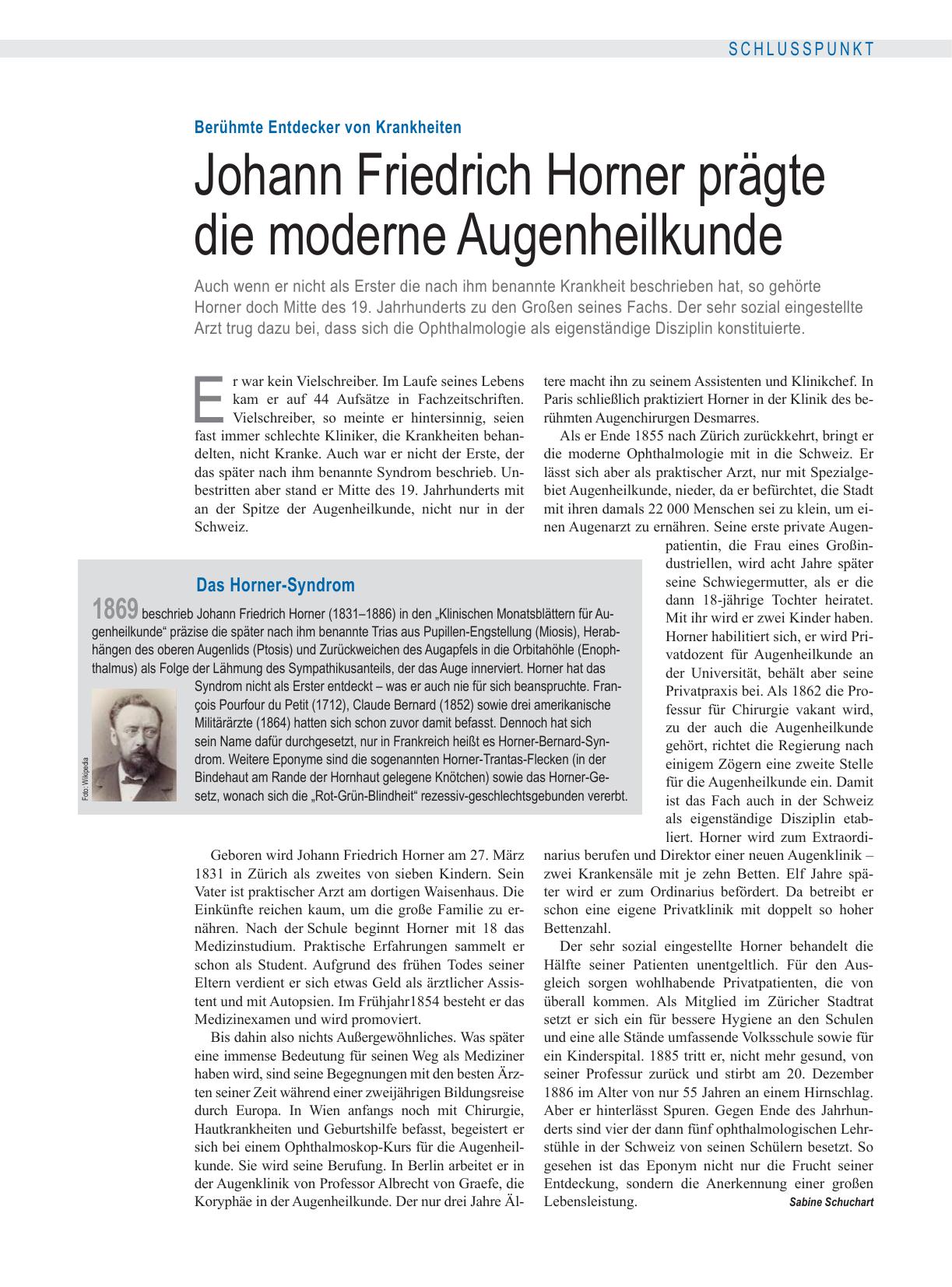 Vorschauseite 1: Berühmte Entdecker von Krankheiten: Johann Friedrich Horner prägte die moderne Augenheilkunde
