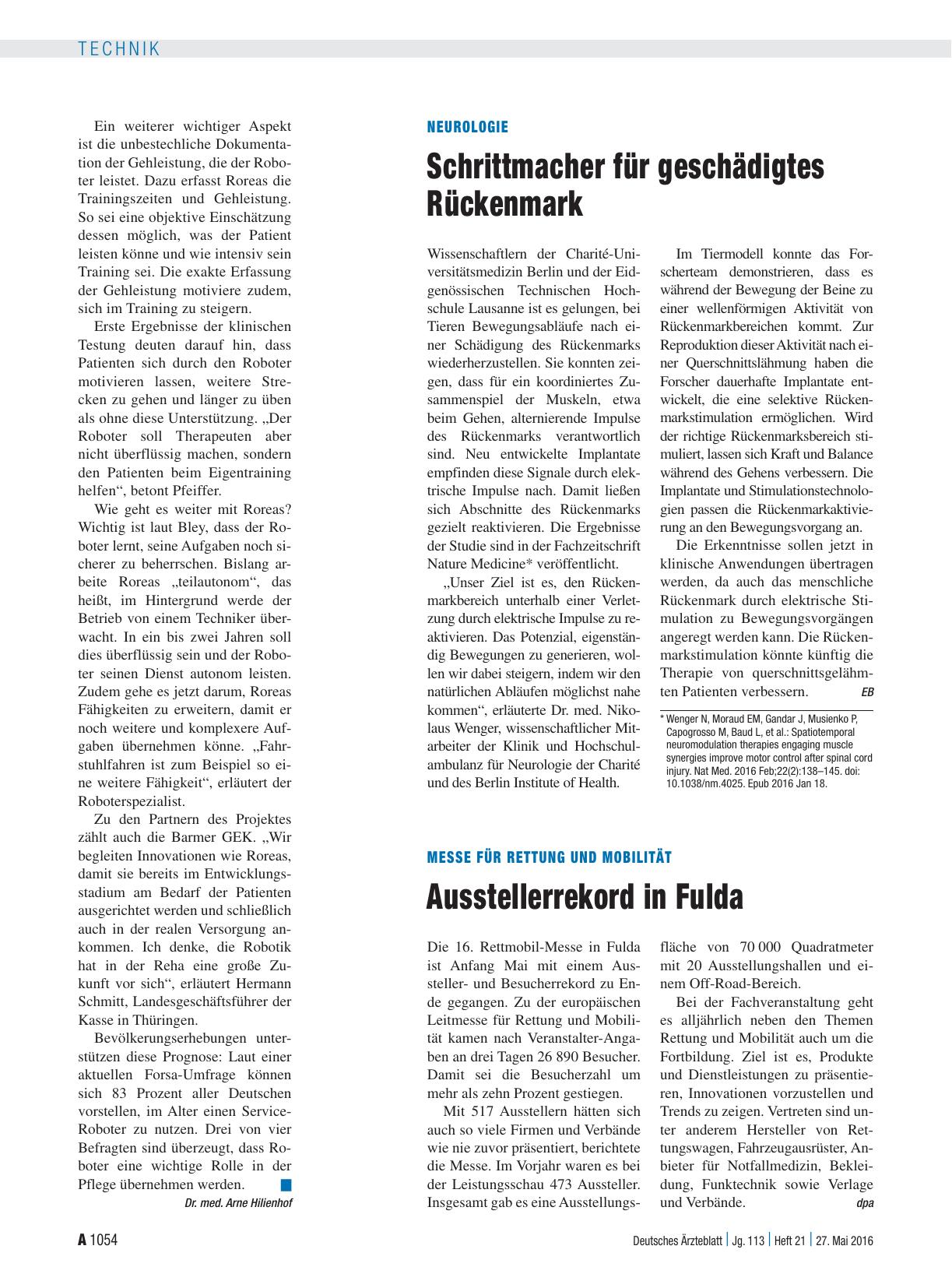 Vorschauseite 1: Neurologie: Schrittmacher für geschädigtes Rückenmark