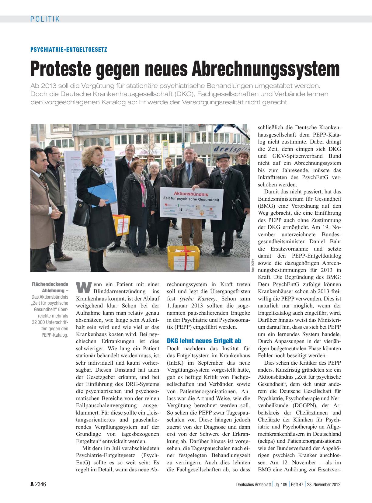 Vorschauseite 1: Psychiatrie-Entgeltgesetz: Proteste gegen neues Abrechnungssystem