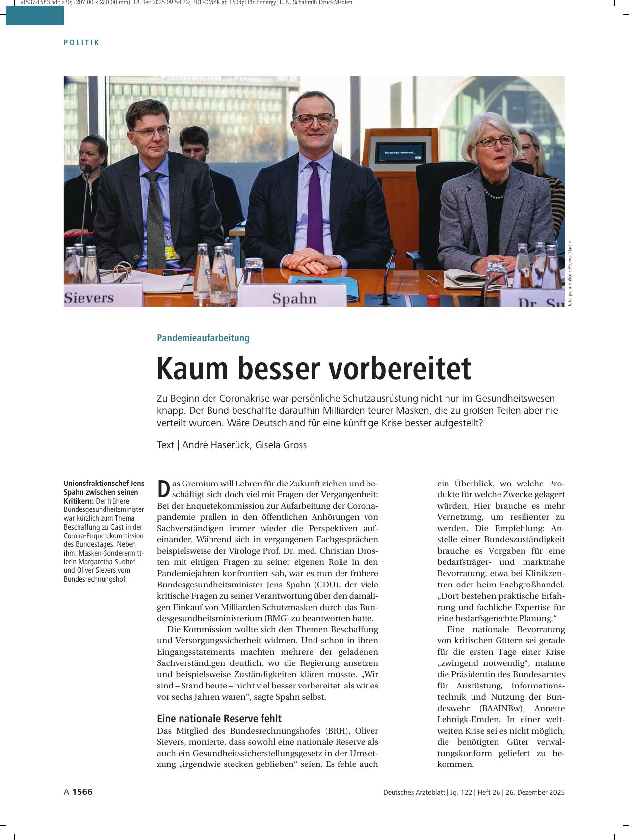 Vorschauseite 1: Pandemieaufarbeitung: Kaum besser vorbereitet