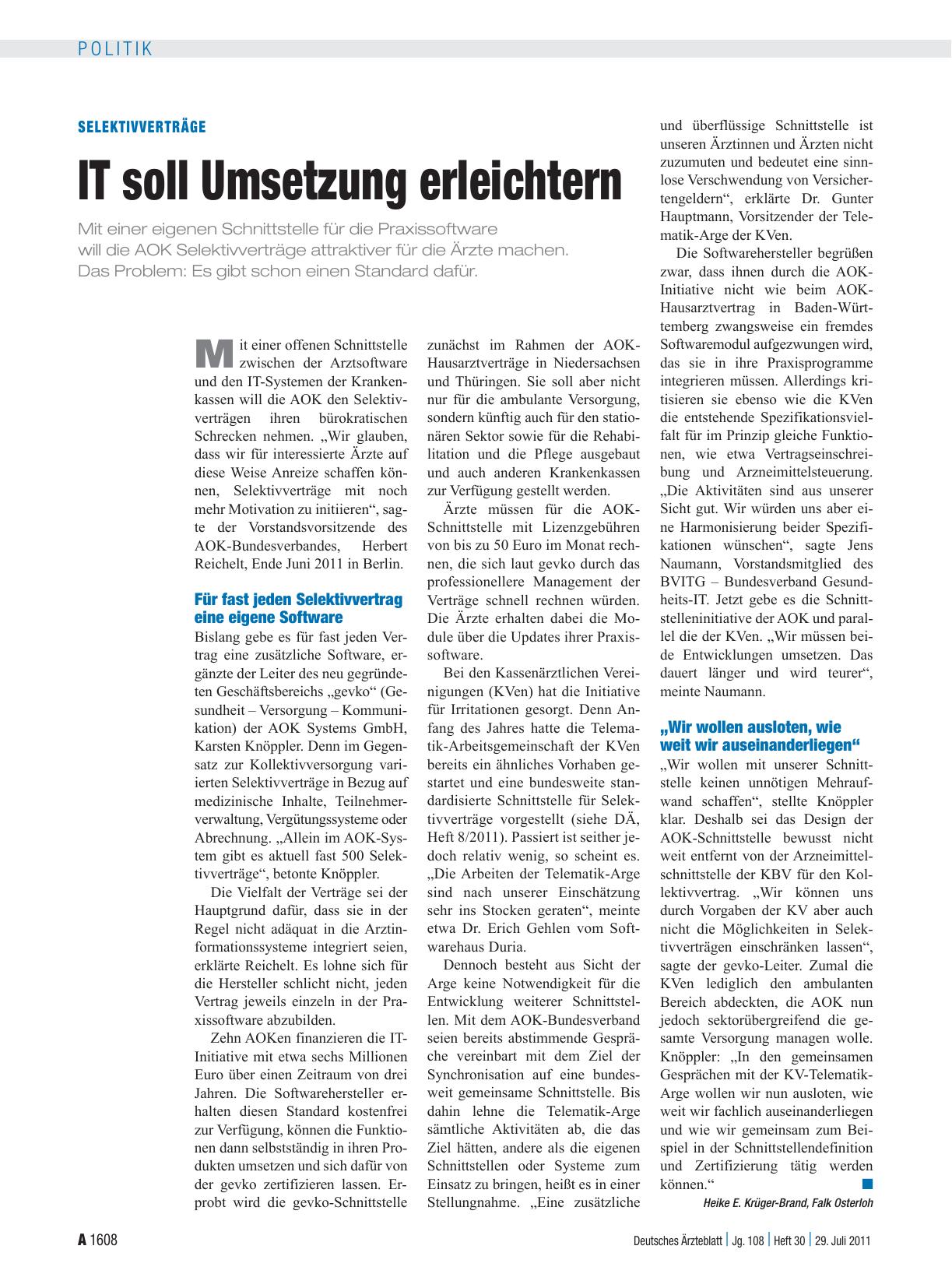 Vorschauseite 1: Selektivverträge: IT soll Umsetzung erleichtern