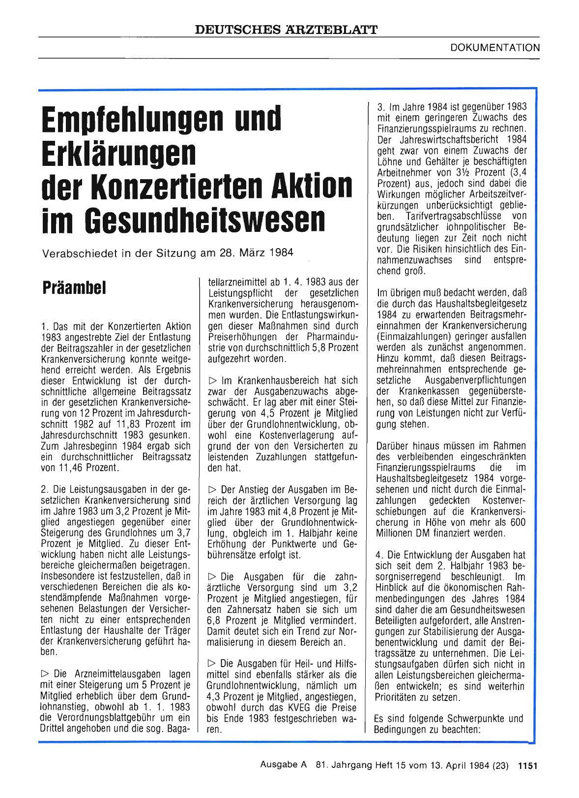 Vorschauseite 1: Empfehlungen und Erklärungen der Konzertierten Aktion im Gesundheitswesen
