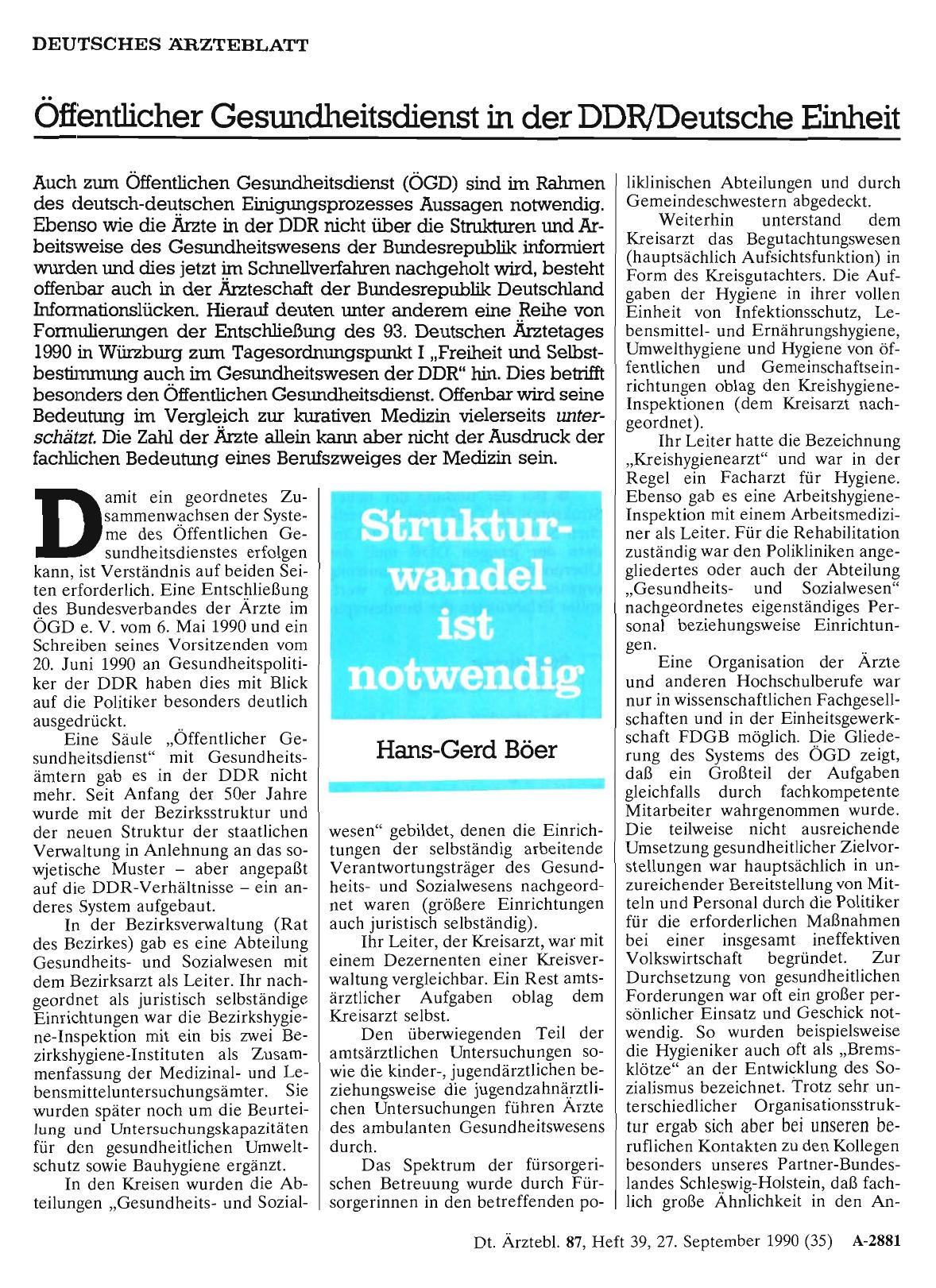 Vorschauseite 1: Öffentlicher Gesundheitsdienst in der DDR/Deutsche Einheit: Strukturwandel ist notwendig
