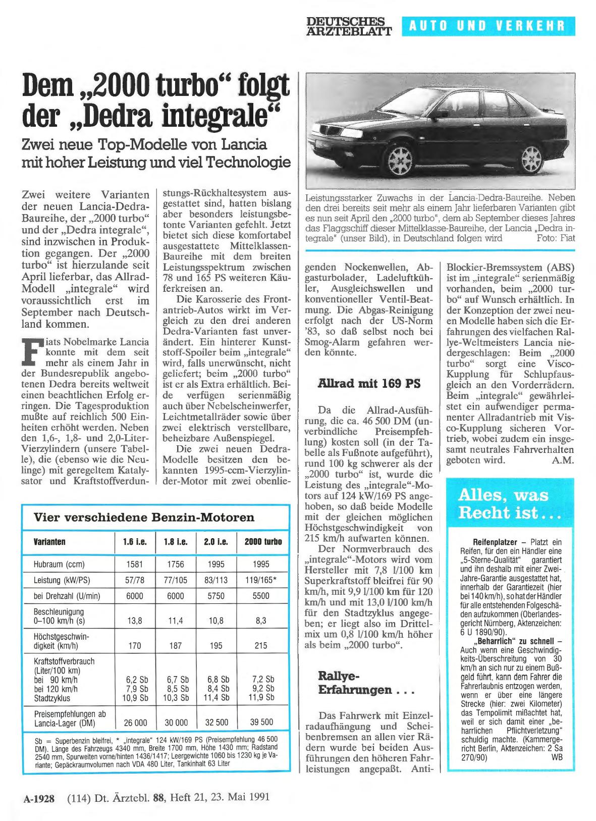 Vorschauseite 1: Dem „2000 turbo“ folgt der „Dedra integrale“